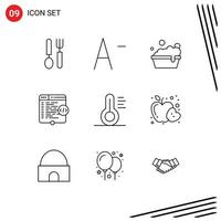 Set of 9 Modern UI Icons Symbols Signs for apple thermometer washing medical window Editable Vector Design Elements