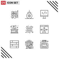 Modern Set of 9 Outlines and symbols such as app down monitor arrow parabolic Editable Vector Design Elements