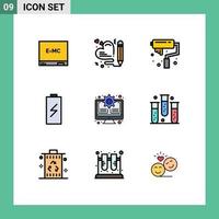 Modern Set of 9 Filledline Flat Colors Pictograph of monitor electricity arts electric charge Editable Vector Design Elements