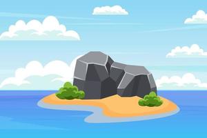 rocky island in the ocean. illustration of an island in the ocean. vector