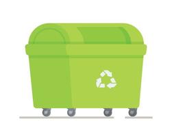 Vector illustration of a dumpster in green.  Drawing in a flat style.