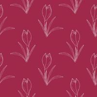 Viva Magenta color of the year 2023 pattern with white crocus contour. vector