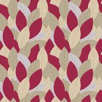 Pattern with leaves Viva Magenta color of the year 2023. vector