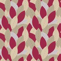 Pattern with leaves Viva Magenta color of the year 2023. vector