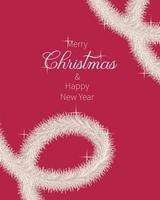 Merry Christmas and Happy New Year 2023 banner Viva Magenta trend color 2023 with tinsel and balls, glitter, sparks, shine. vector