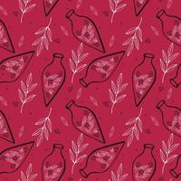 Pattern Viva Magenta color trend 2023 with potion crystals magic bottle witchcraft . vector