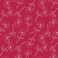 Pattern Viva Magenta color of the year 2023 with white Poppy flower contour. vector
