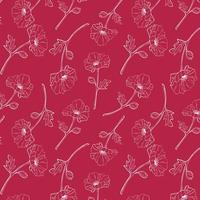 Pattern Viva Magenta color of the year 2023 with white Poppy flower contour. vector