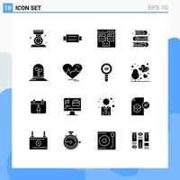 16 Universal Solid Glyphs Set for Web and Mobile Applications book arts man art develop Editable Vector Design Elements