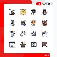 Mobile Interface Flat Color Filled Line Set of 16 Pictograms of mobile web develop online coding Editable Creative Vector Design Elements