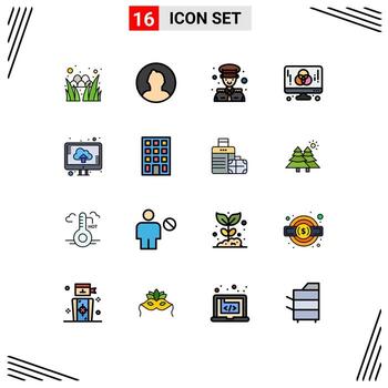 Set of 16 Commercial Flat Color Filled Lines pack for cloud graphic captain development computer Editable Creative Vector Design Elements