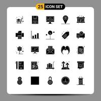 Solid Glyph Pack of 25 Universal Symbols of energy location computer travel beach Editable Vector Design Elements