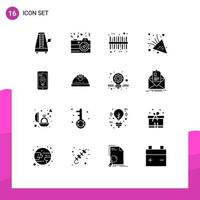 Modern Set of 16 Solid Glyphs Pictograph of pointer navigation valentine party time celebrate Editable Vector Design Elements