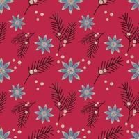 Pattern Viva Magenta color 2023 Merry Christmas Happy New Year horizontal , tree star anise berry. vector