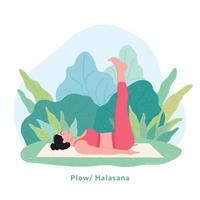 plow Yoga pose. Young woman woman doing yoga for Yoga Day Celebration. vector