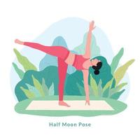 Half moon Yoga pose. Young woman woman doing yoga for Yoga Day Celebration. vector