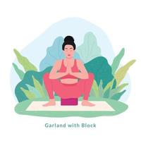 Garland with Block Yoga pose. Young woman woman doing yoga for Yoga Day Celebration. vector