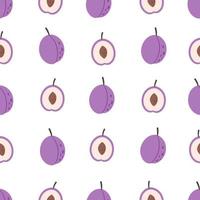 Fresh plum seamless pattern. Summer fruit. Healthy and organic food seamless pattern vector