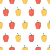 Red and yellow bell peppers seamless pattern. Vegetable seamless pattern. Flat, hand drawn texture for wallpaper, textile, fabric, paper. vector