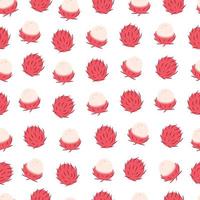 Fresh rambutan seamless pattern. Exotic and tropical fruit seamless pattern. Healthy food. Flat, hand drawn texture for wallpaper, textile, fabric, paper vector