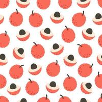 Fresh lychee seamless pattern. Exotic and tropical fruit seamless pattern. Healthy food. Flat, hand drawn texture for wallpaper, textile, fabric, paper vector