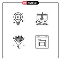 Mobile Interface Line Set of 4 Pictograms of creative funnel gear juice glass browser Editable Vector Design Elements