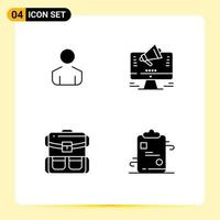 Solid Glyph Pack of 4 Universal Symbols of male backpack promotion marketing luggage Editable Vector Design Elements