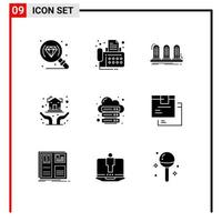 9 iconos creativos signos y símbolos modernos de manos de protección de alojamiento elementos de diseño vectorial editables a mano de la casa analógica vector