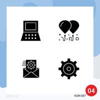 Editable Vector Line Pack of 4 Simple Solid Glyphs of laptop integration balloon data setting Editable Vector Design Elements