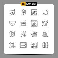 Pack of 16 Modern Outlines Signs and Symbols for Web Print Media such as child medical artwork lemon food Editable Vector Design Elements