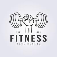 gym fitness holding barbell logo linear vector illustration template design