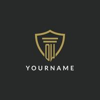 OW initial monogram logo with pillar and shield style design vector