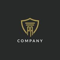 PA initial monogram logo with pillar and shield style design vector
