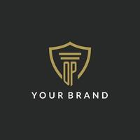 OP initial monogram logo with pillar and shield style design vector