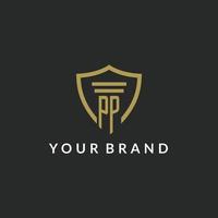 PP initial monogram logo with pillar and shield style design vector