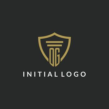 OG initial monogram logo with pillar and shield style design vector