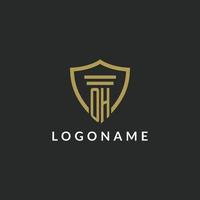 OH initial monogram logo with pillar and shield style design vector