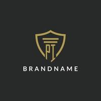 PI initial monogram logo with pillar and shield style design vector