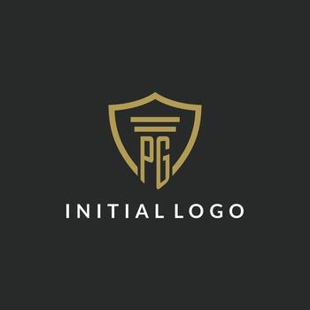 PG initial monogram logo with pillar and shield style design vector