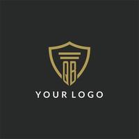 QB initial monogram logo with pillar and shield style design vector