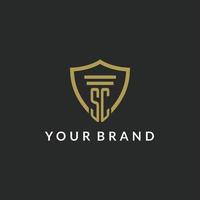 SC initial monogram logo with pillar and shield style design vector