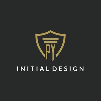 PY initial monogram logo with pillar and shield style design vector