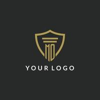 MO initial monogram logo with pillar and shield style design vector