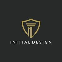 ML initial monogram logo with pillar and shield style design vector