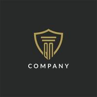 QN initial monogram logo with pillar and shield style design vector