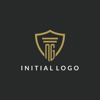 NG initial monogram logo with pillar and shield style design vector