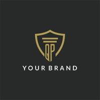 QP initial monogram logo with pillar and shield style design vector