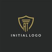 RT initial monogram logo with pillar and shield style design vector