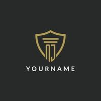 NJ initial monogram logo with pillar and shield style design vector