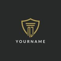 NJ initial monogram logo with pillar and shield style design vector